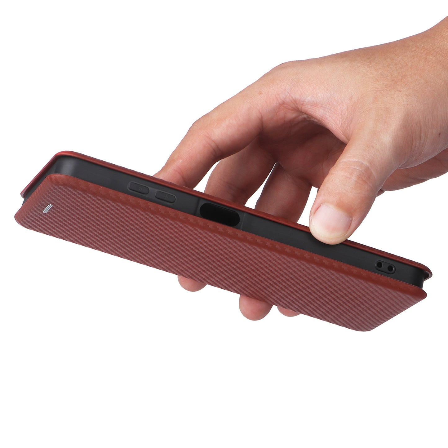 For Samsung Galaxy A06 Case Carbon Fiber Texture Drop-Proof PU Leather Phone Cover - Brown