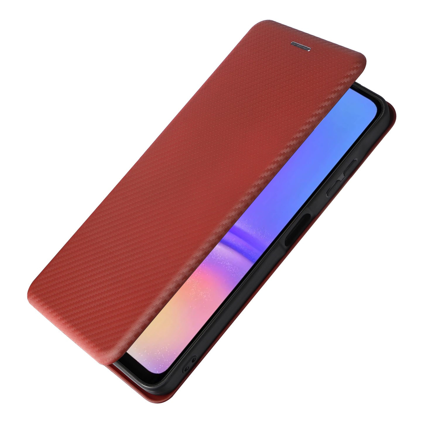 For Samsung Galaxy A06 Case Carbon Fiber Texture Drop-Proof PU Leather Phone Cover - Brown