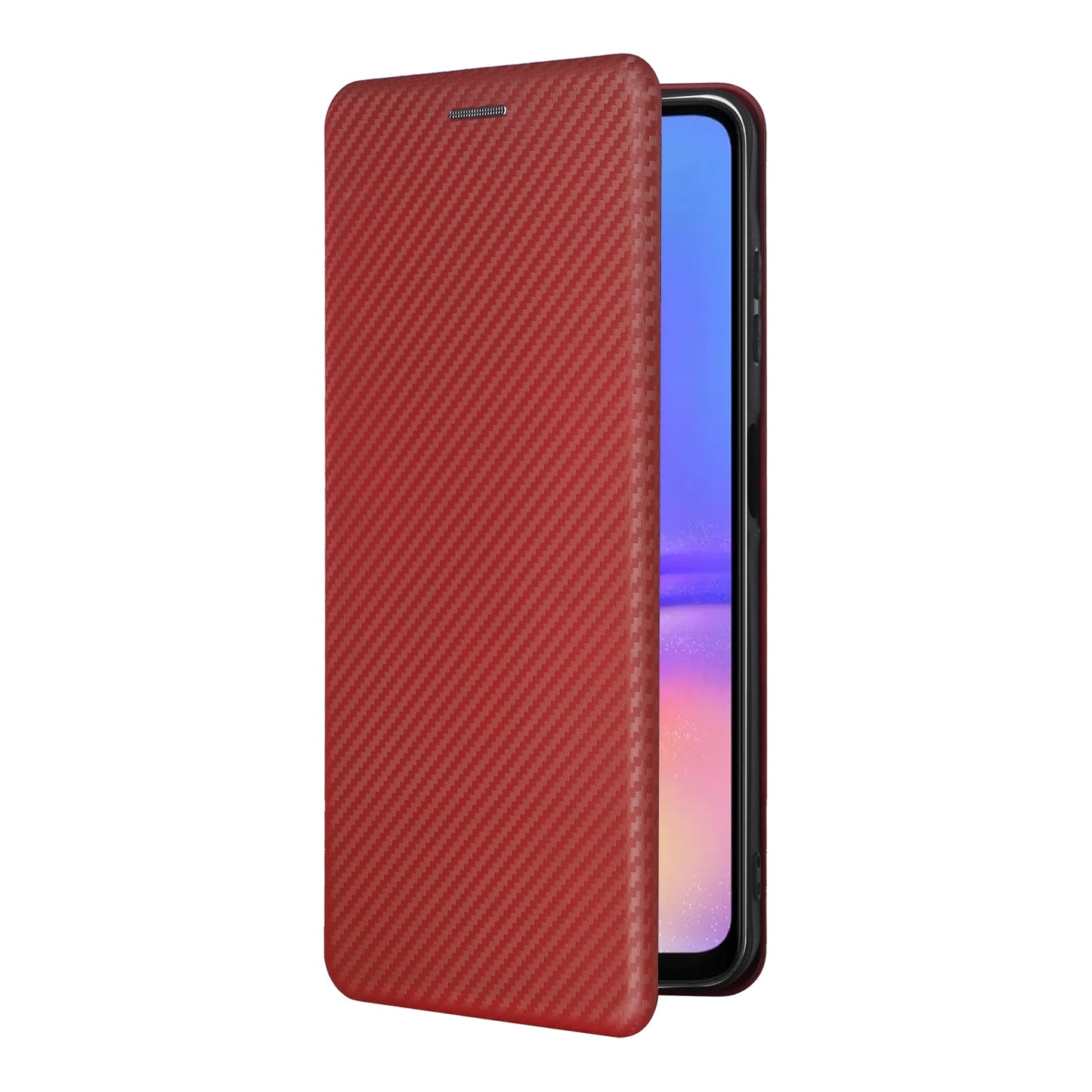 For Samsung Galaxy A06 Case Carbon Fiber Texture Drop-Proof PU Leather Phone Cover - Brown