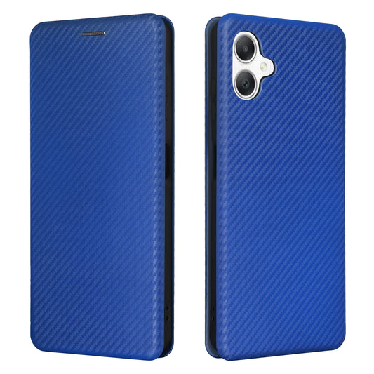 For Samsung Galaxy A06 Case Carbon Fiber Texture Drop-Proof PU Leather Phone Cover - Blue