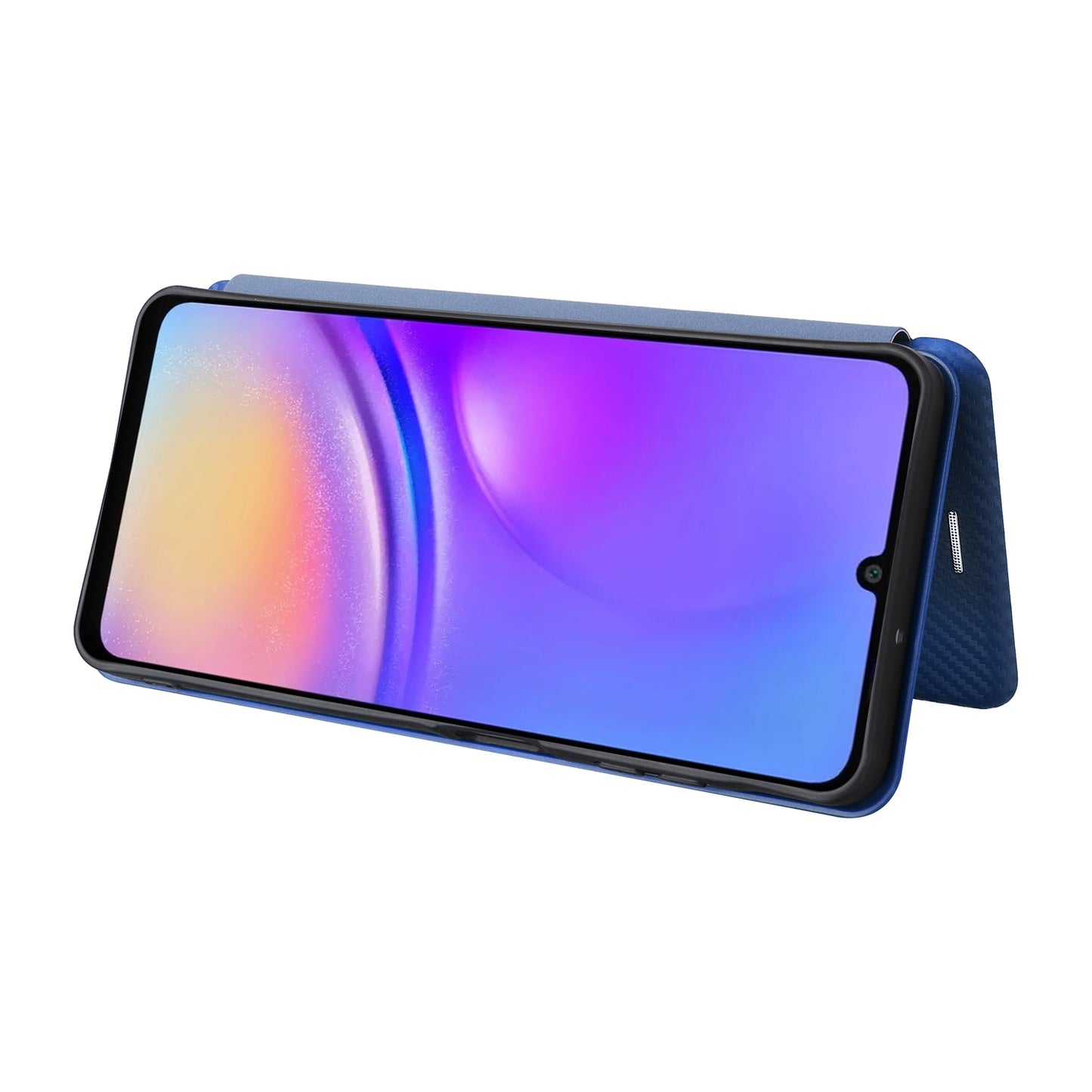 For Samsung Galaxy A06 Case Carbon Fiber Texture Drop-Proof PU Leather Phone Cover - Blue