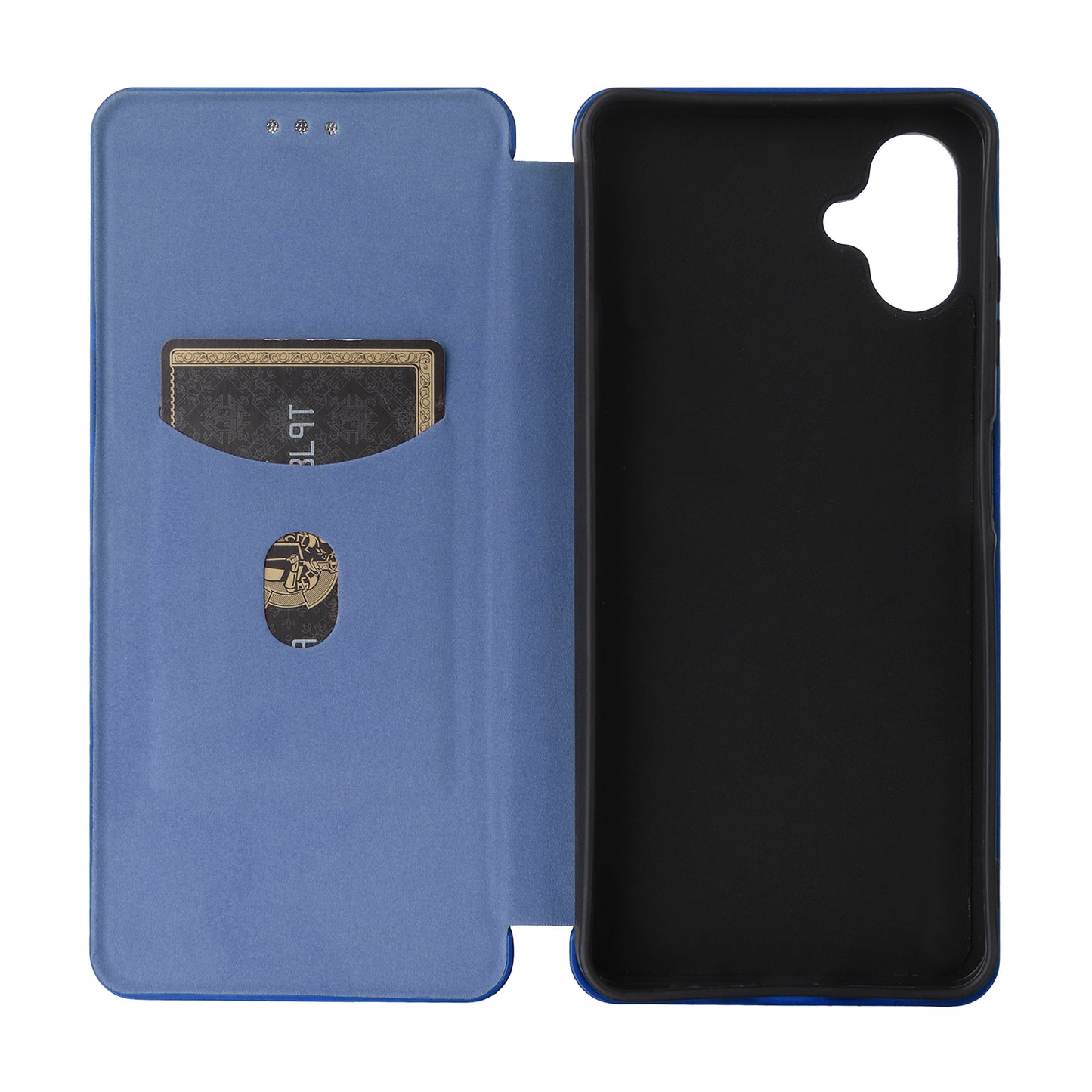 For Samsung Galaxy A06 Case Carbon Fiber Texture Drop-Proof PU Leather Phone Cover - Blue