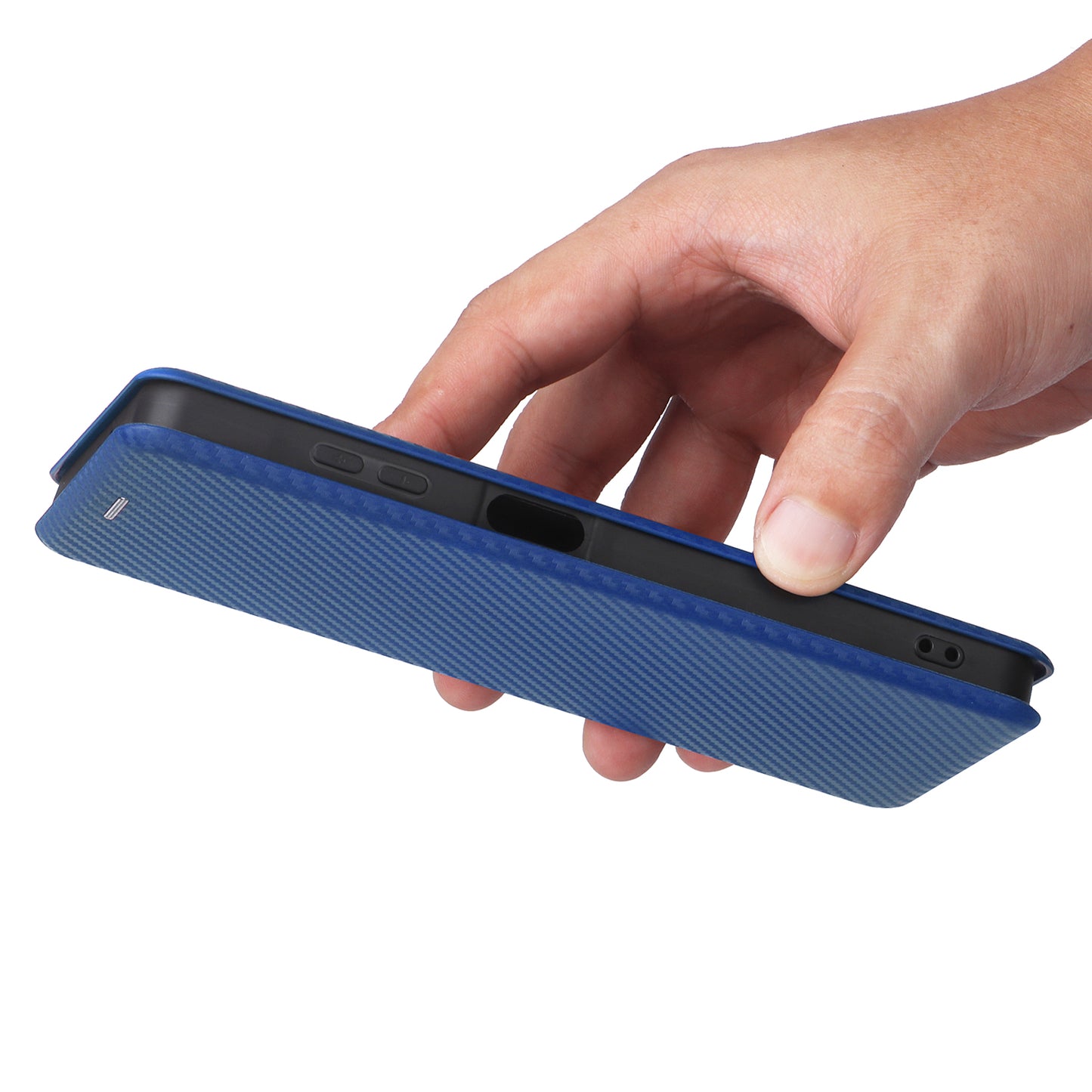 For Samsung Galaxy A06 Case Carbon Fiber Texture Drop-Proof PU Leather Phone Cover - Blue