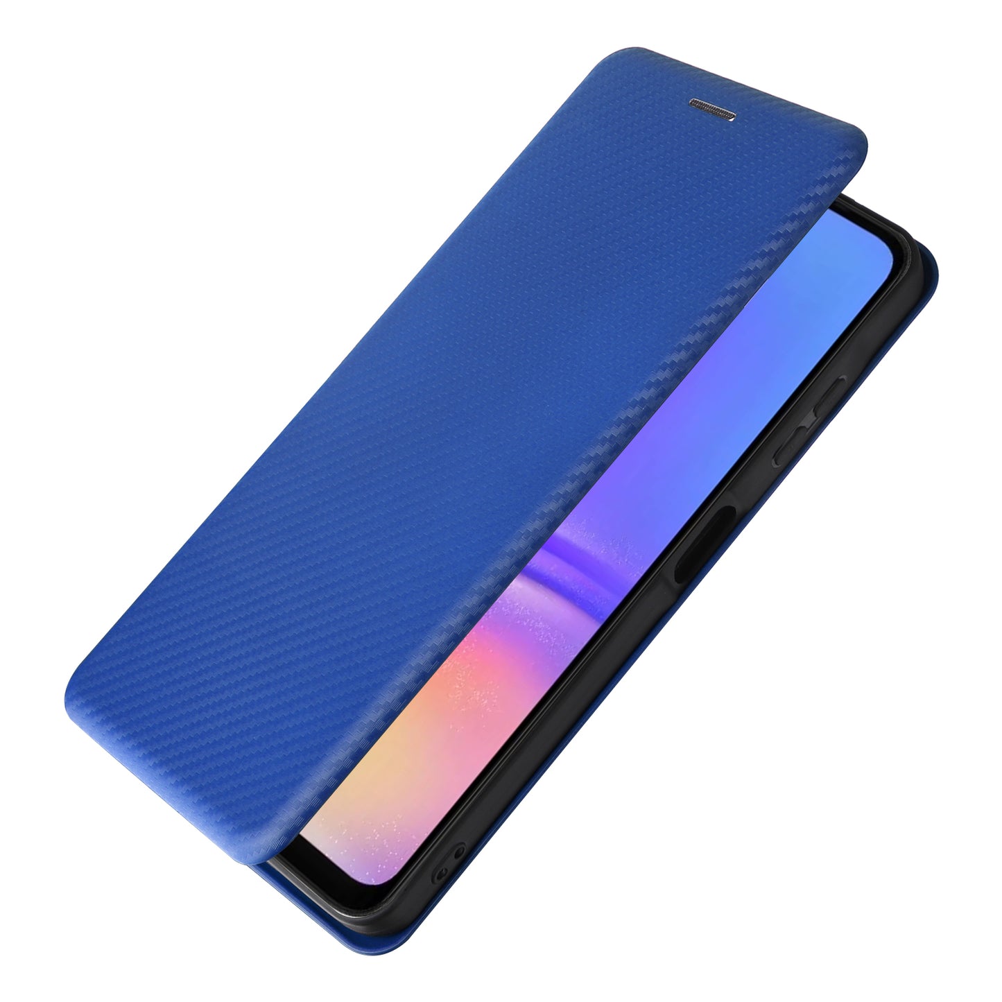 For Samsung Galaxy A06 Case Carbon Fiber Texture Drop-Proof PU Leather Phone Cover - Blue