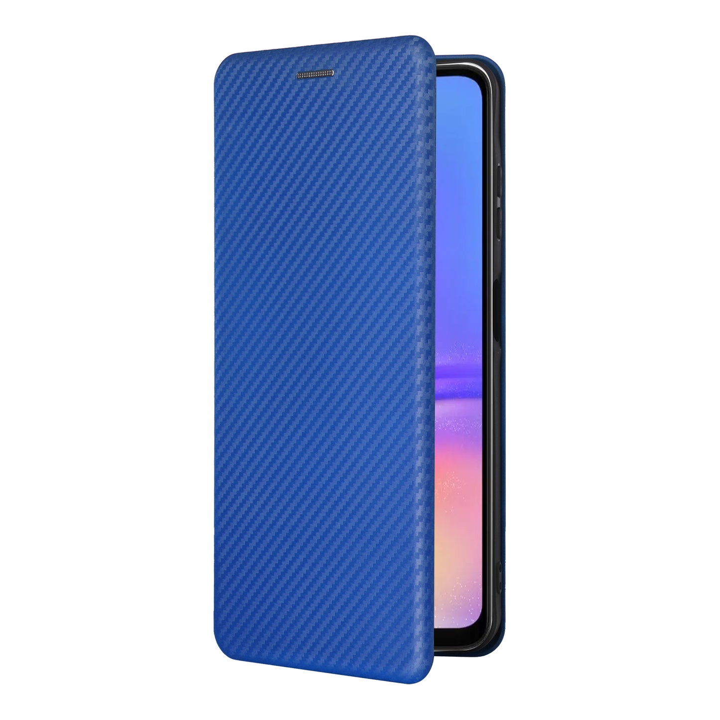 For Samsung Galaxy A06 Case Carbon Fiber Texture Drop-Proof PU Leather Phone Cover - Blue