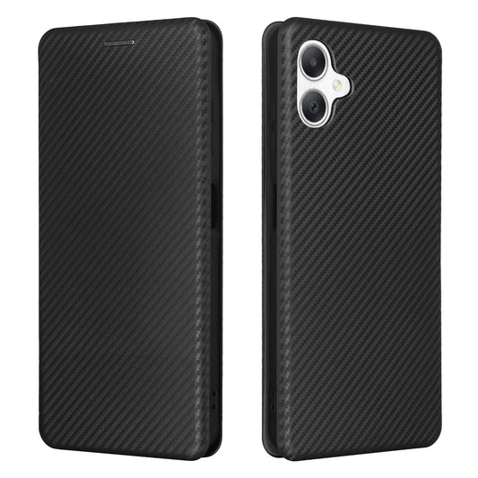 For Samsung Galaxy A06 Case Carbon Fiber Texture Drop-Proof PU Leather Phone Cover - Black