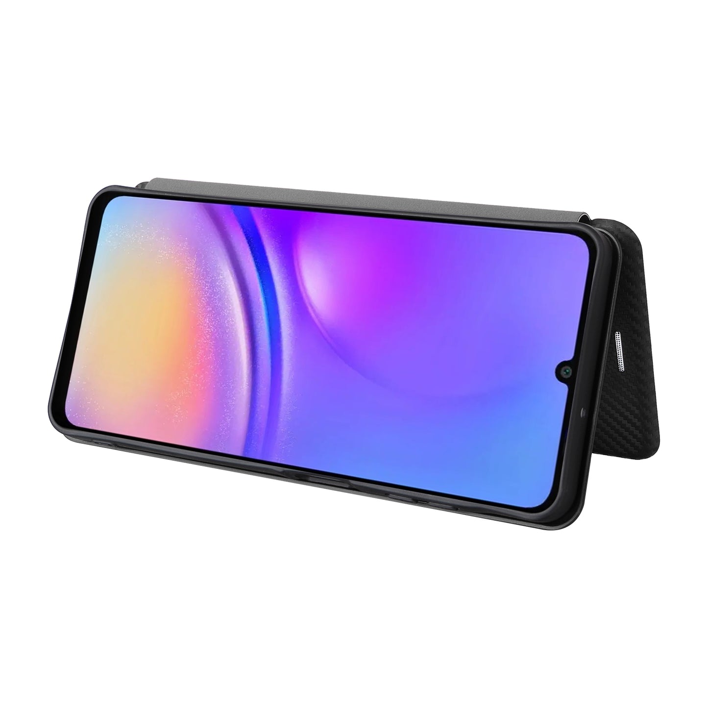 For Samsung Galaxy A06 Case Carbon Fiber Texture Drop-Proof PU Leather Phone Cover - Black