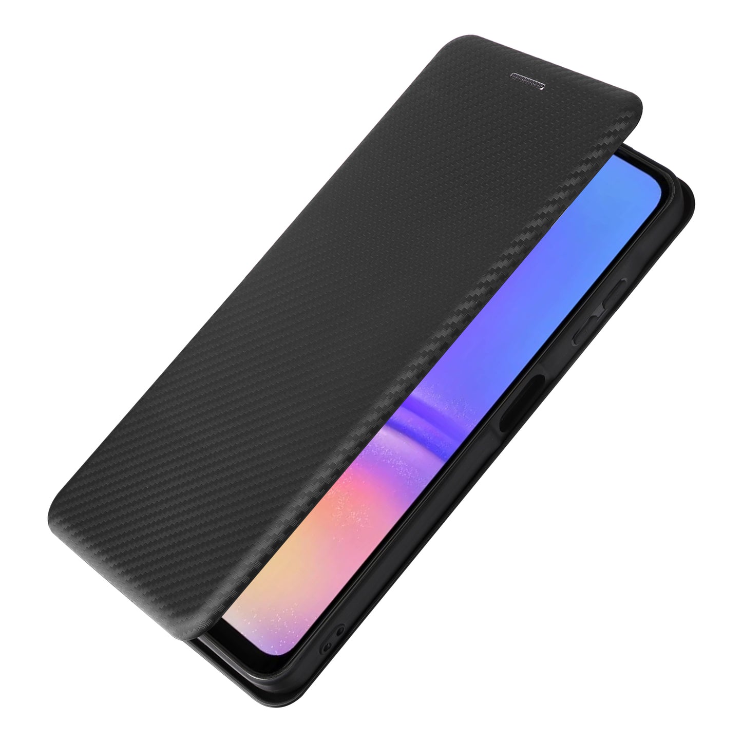 For Samsung Galaxy A06 Case Carbon Fiber Texture Drop-Proof PU Leather Phone Cover - Black