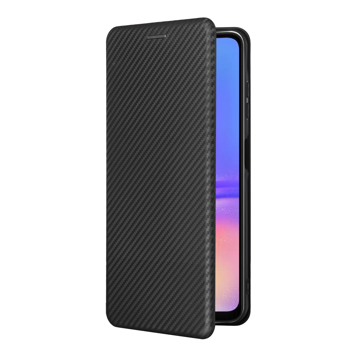 For Samsung Galaxy A06 Case Carbon Fiber Texture Drop-Proof PU Leather Phone Cover - Black