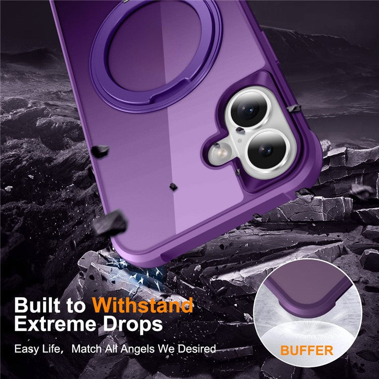 For iPhone 16 Plus Case Compatible with MagSafe Rotatable Ring Kickstand TPU+PC Phone Cover - Purple