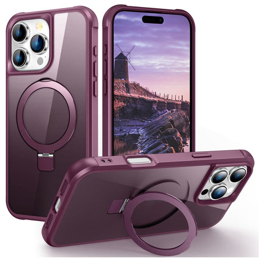 For iPhone 16 Pro Case Compatible with MagSafe Ring Holder Kickstand TPU+PC Phone Cover - Wine Red