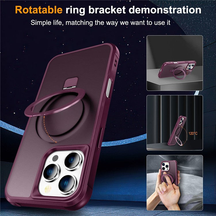 For iPhone 16 Pro Case Compatible with MagSafe Ring Holder Kickstand TPU+PC Phone Cover - Wine Red