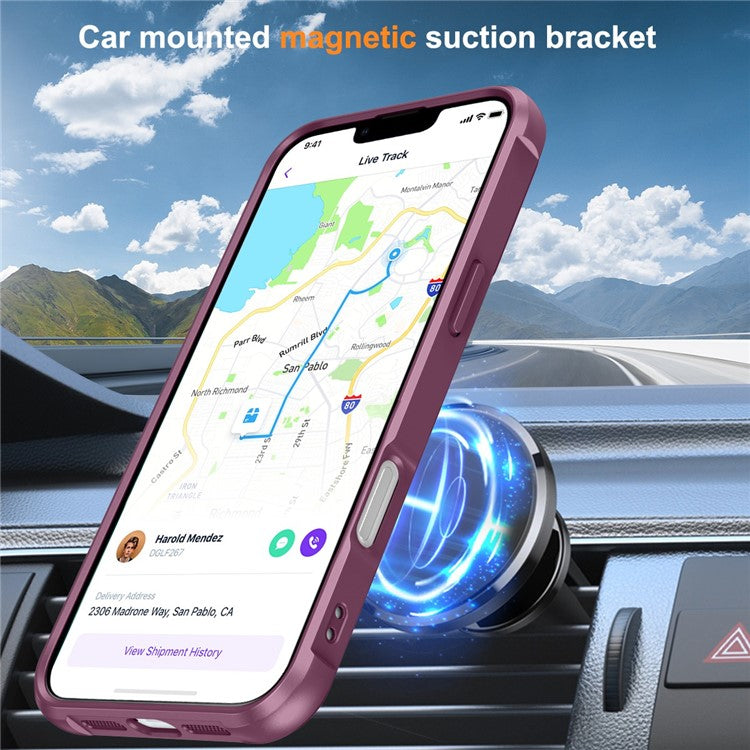 For iPhone 16 Pro Case Compatible with MagSafe Ring Holder Kickstand TPU+PC Phone Cover - Wine Red