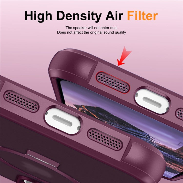 For iPhone 16 Pro Case Compatible with MagSafe Ring Holder Kickstand TPU+PC Phone Cover - Wine Red