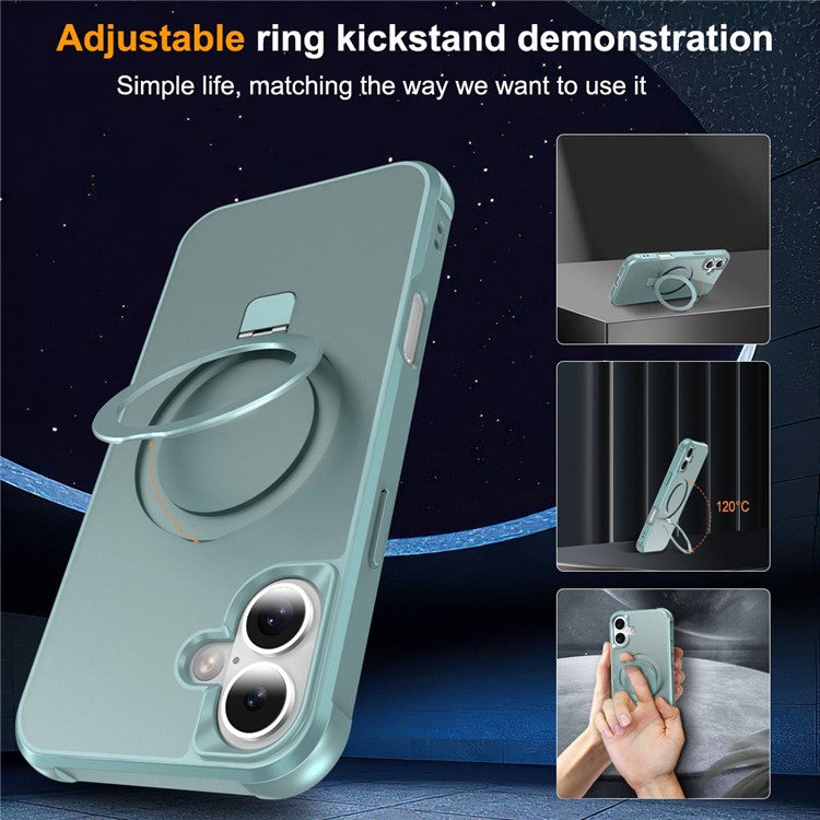 For iPhone 16 Case Compatible with MagSafe Ring Holder Kickstand TPU+PC Phone Cover - Lake Blue