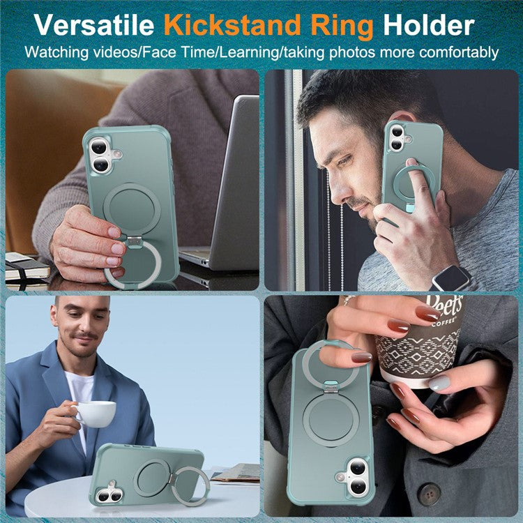 For iPhone 16 Case Compatible with MagSafe Ring Holder Kickstand TPU+PC Phone Cover - Lake Blue