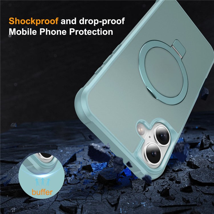 For iPhone 16 Case Compatible with MagSafe Ring Holder Kickstand TPU+PC Phone Cover - Lake Blue