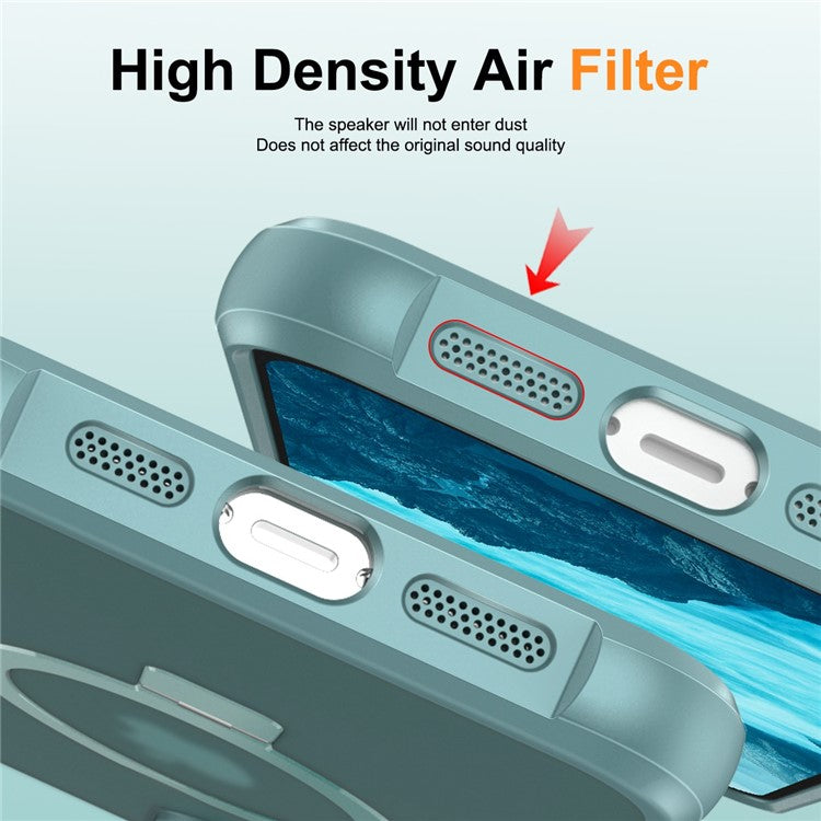 For iPhone 16 Case Compatible with MagSafe Ring Holder Kickstand TPU+PC Phone Cover - Lake Blue