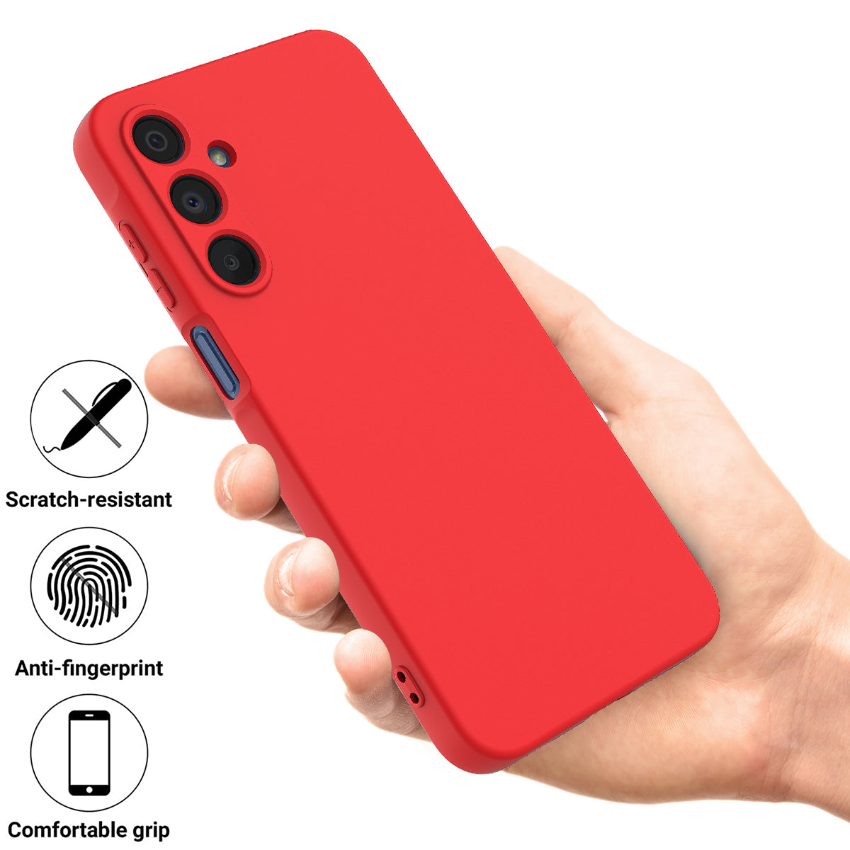 For Samsung Galaxy A16 5G / A16 4G Case Liquid Silicone Anti-Scratch Phone Cover with Hand Strap - Red