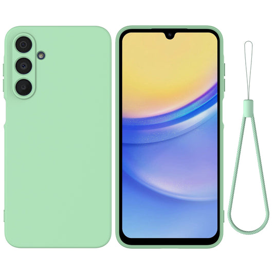 For Samsung Galaxy A16 5G / A16 4G Case Liquid Silicone Anti-Scratch Phone Cover with Hand Strap - Green
