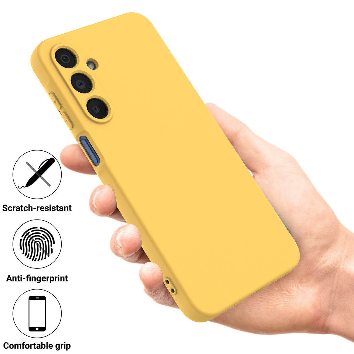 For Samsung Galaxy A16 5G / A16 4G Case Liquid Silicone Anti-Scratch Phone Cover with Hand Strap - Yellow