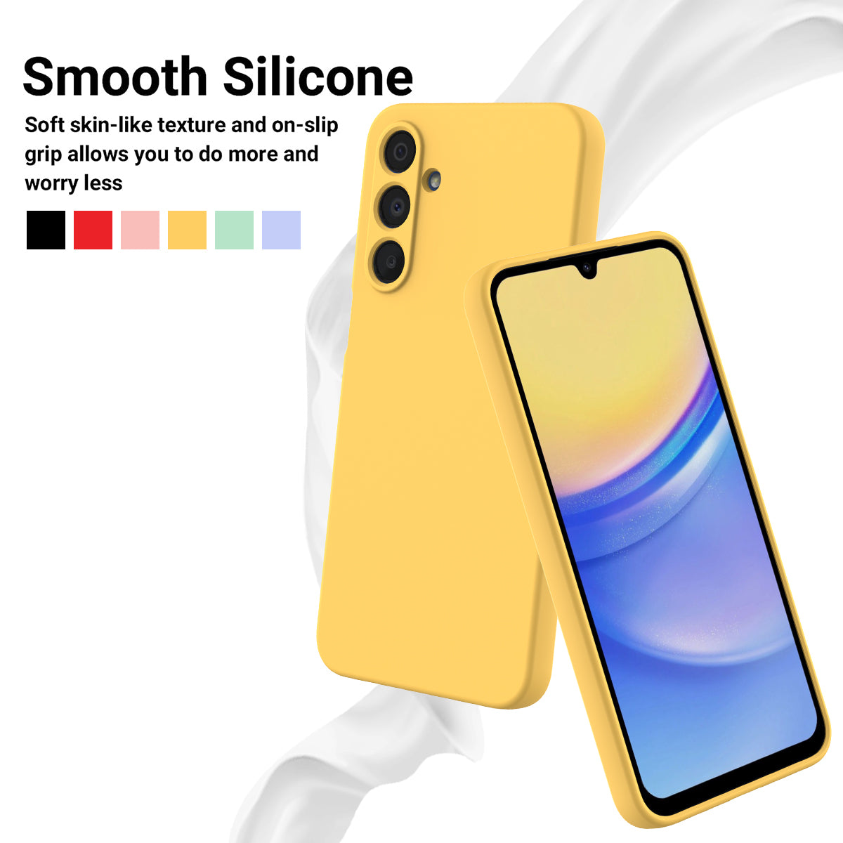 For Samsung Galaxy A16 5G / A16 4G Case Liquid Silicone Anti-Scratch Phone Cover with Hand Strap - Yellow