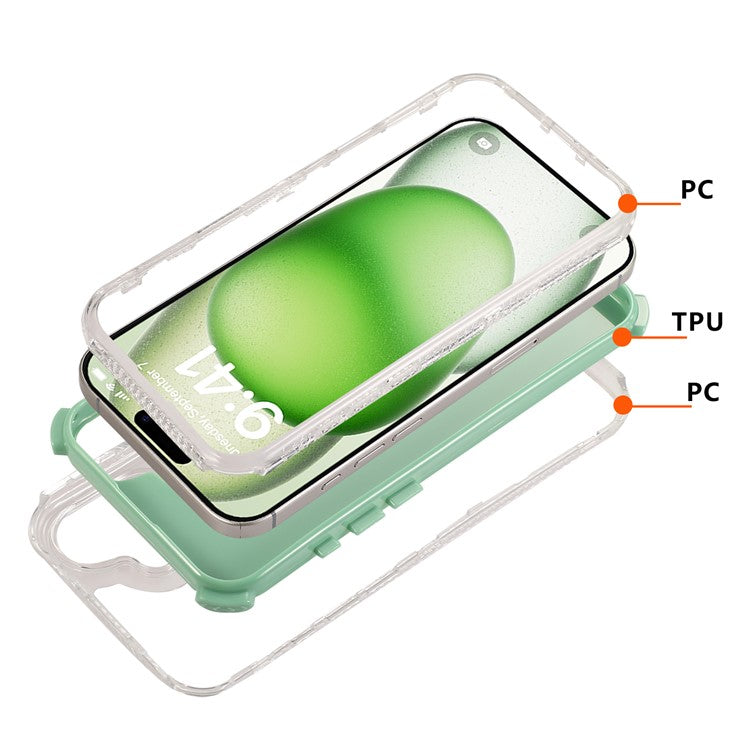 For iPhone 16 Case 3-in-1 Drop-proof PC+TPU Phone Cover - Red