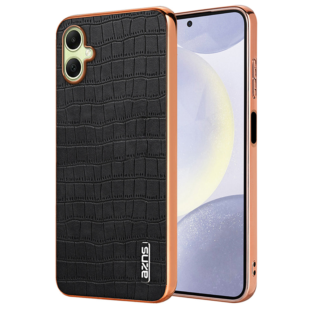AZNS For Samsung Galaxy A06 Case Electroplating Crocodile Texture PU+TPU Phone Cover - Black