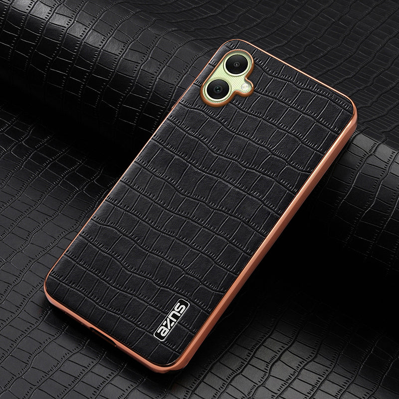AZNS For Samsung Galaxy A06 Case Electroplating Crocodile Texture PU+TPU Phone Cover - Black