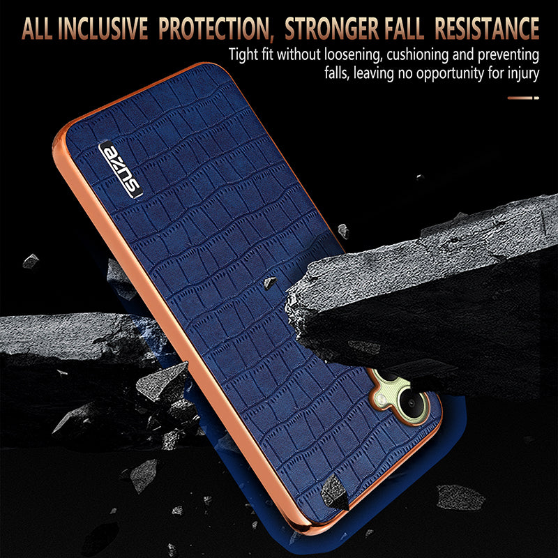 AZNS For Samsung Galaxy A06 Case Electroplating Crocodile Texture PU+TPU Phone Cover - Blue