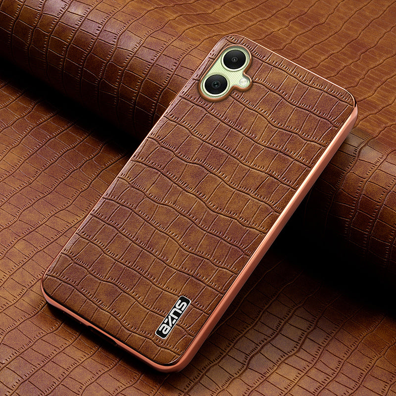AZNS For Samsung Galaxy A06 Case Electroplating Crocodile Texture PU+TPU Phone Cover - Brown