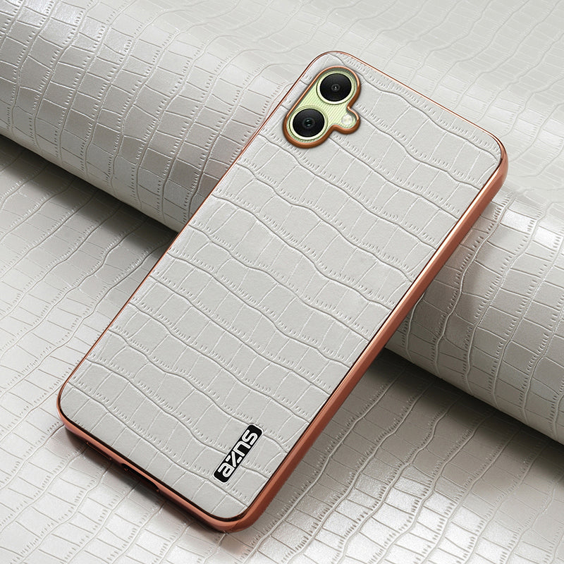 AZNS For Samsung Galaxy A06 Case Electroplating Crocodile Texture PU+TPU Phone Cover - White