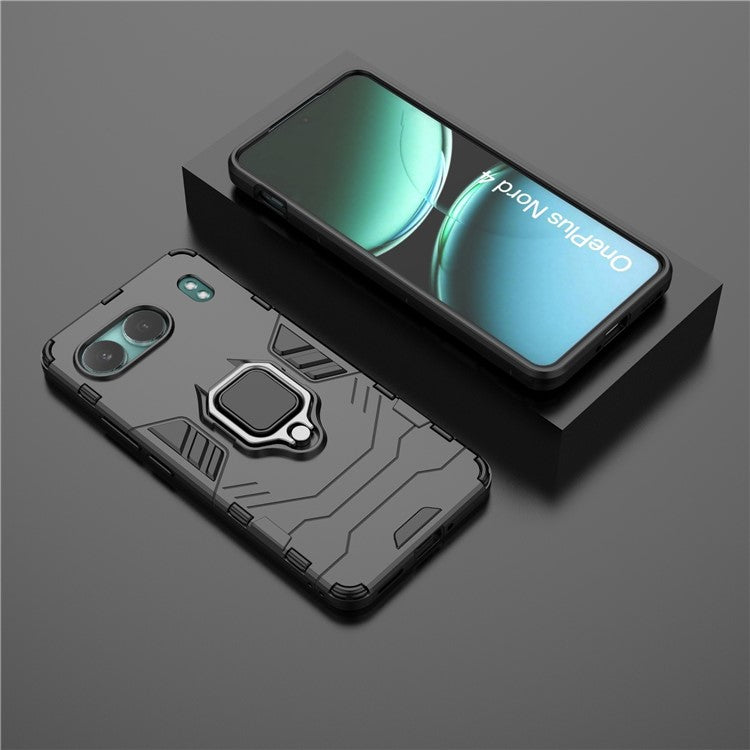 For OnePlus Nord 4 Case PC+TPU Protective Phone Cover with Ring Kickstand - Black