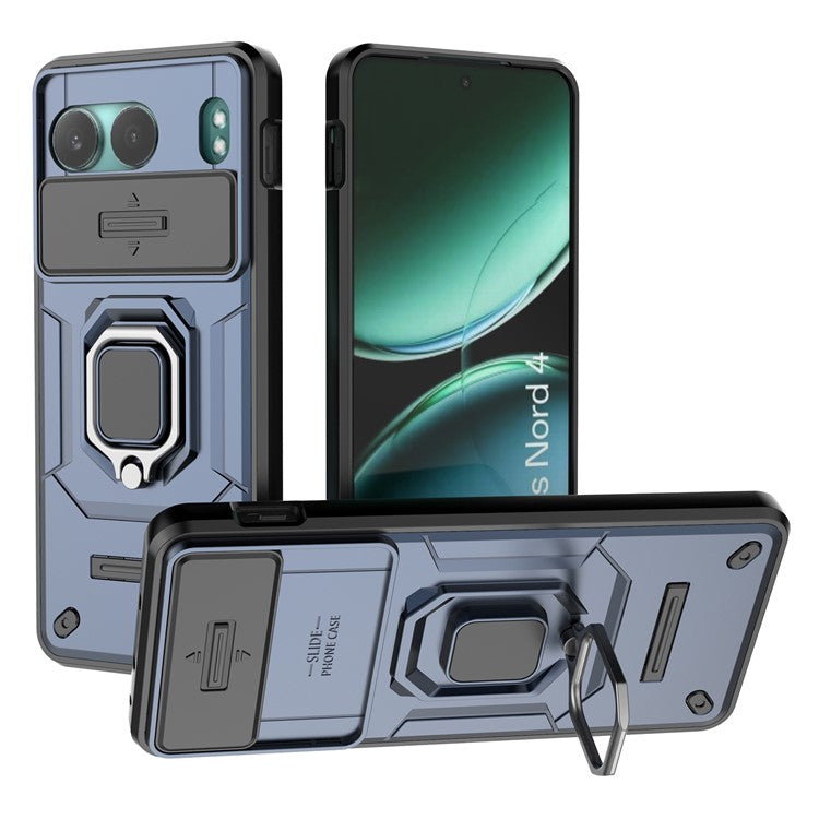 For OnePlus Nord 4 Case PC+TPU Kickstand Phone Protector with Lens Cover - Blue