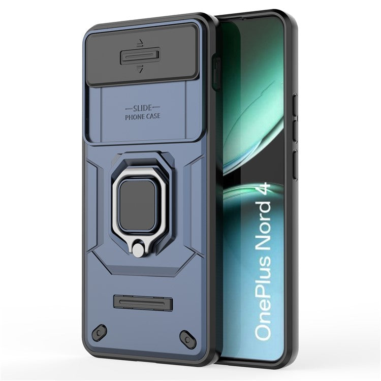For OnePlus Nord 4 Case PC+TPU Kickstand Phone Protector with Lens Cover - Blue