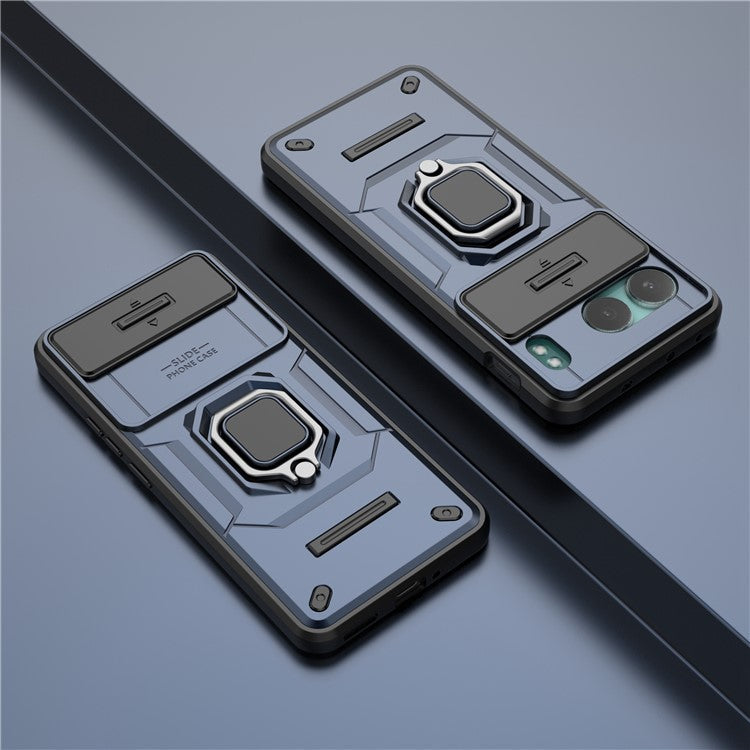 For OnePlus Nord 4 Case PC+TPU Kickstand Phone Protector with Lens Cover - Blue