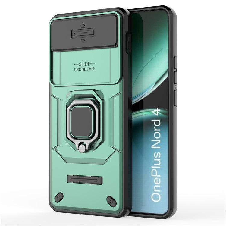 For OnePlus Nord 4 Case PC+TPU Kickstand Phone Protector with Lens Cover - Green