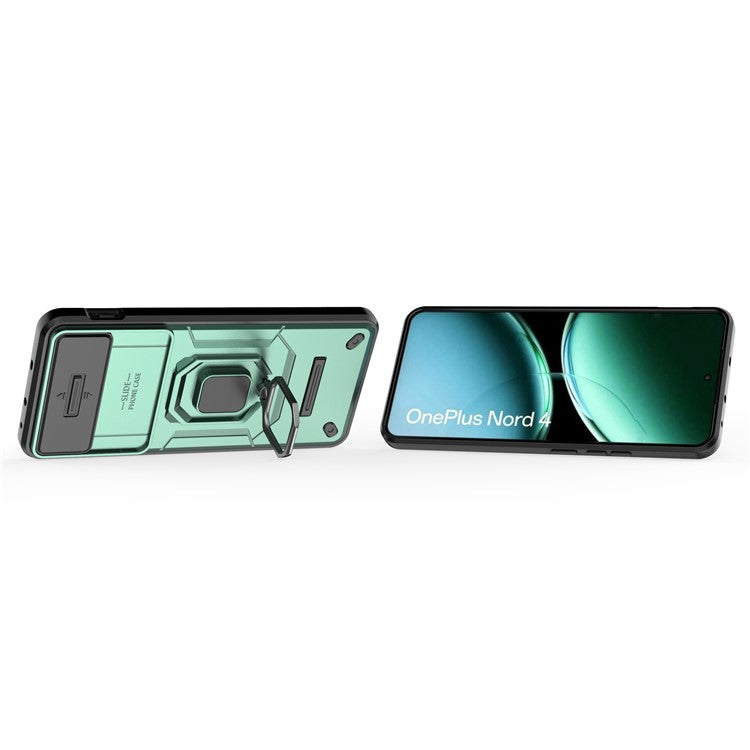 For OnePlus Nord 4 Case PC+TPU Kickstand Phone Protector with Lens Cover - Green