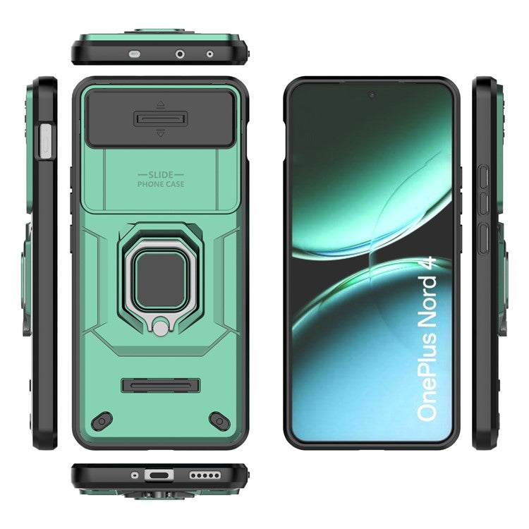For OnePlus Nord 4 Case PC+TPU Kickstand Phone Protector with Lens Cover - Green