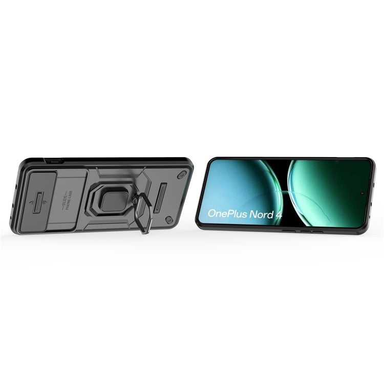 For OnePlus Nord 4 Case PC+TPU Kickstand Phone Protector with Lens Cover - Black