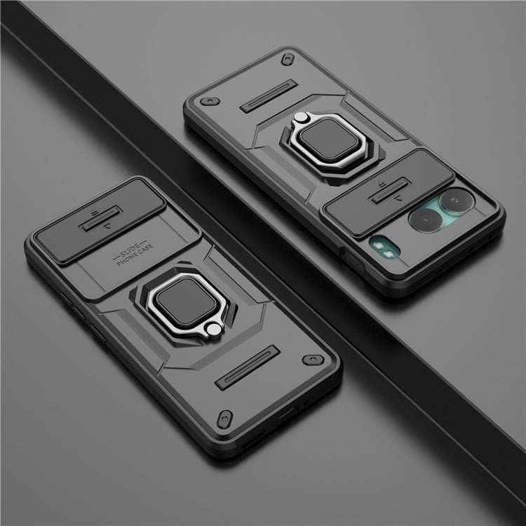 For OnePlus Nord 4 Case PC+TPU Kickstand Phone Protector with Lens Cover - Black