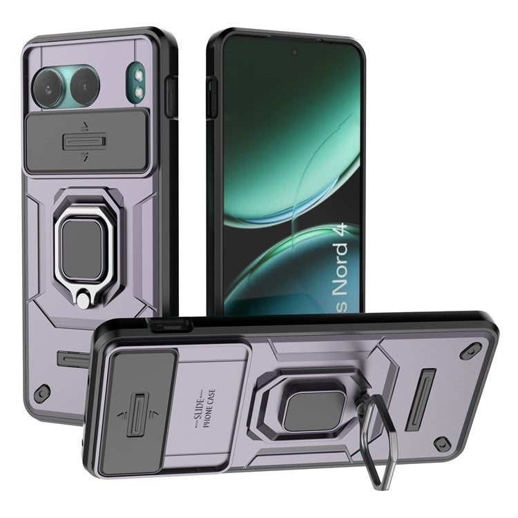 For OnePlus Nord 4 Case PC+TPU Kickstand Phone Protector with Lens Cover - Purple
