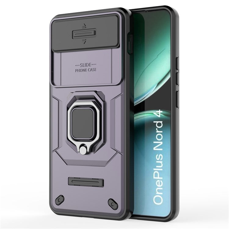 For OnePlus Nord 4 Case PC+TPU Kickstand Phone Protector with Lens Cover - Purple