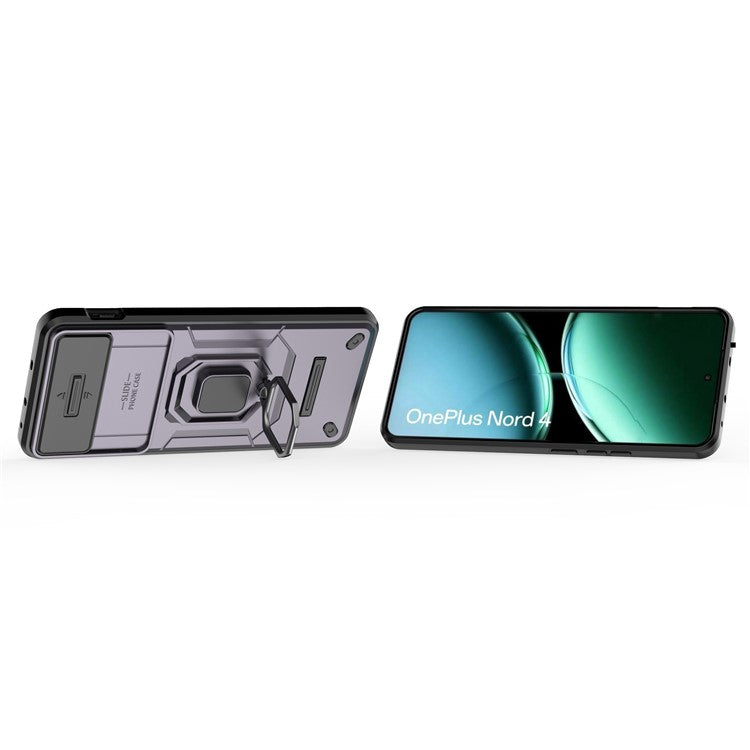 For OnePlus Nord 4 Case PC+TPU Kickstand Phone Protector with Lens Cover - Purple