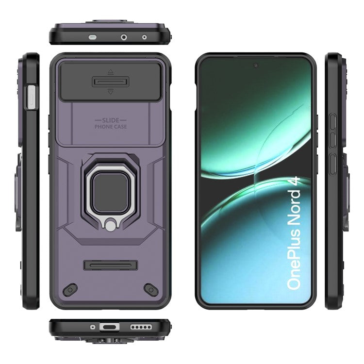 For OnePlus Nord 4 Case PC+TPU Kickstand Phone Protector with Lens Cover - Purple