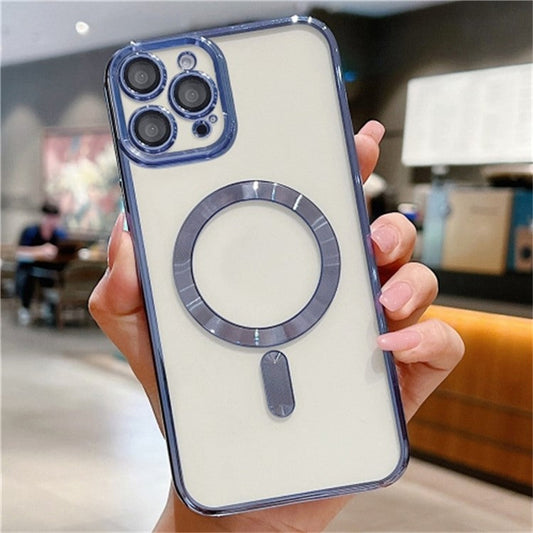 For iPhone 16 Pro Case Electroplating TPU Phone Cover Compatible with MagSafe - Blue
