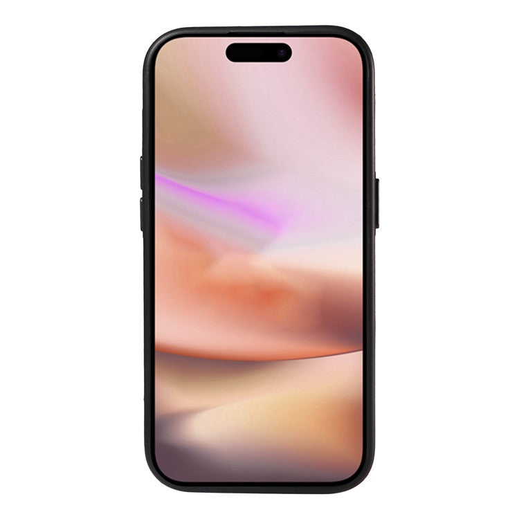 006 For iPhone 16 Plus Case Anti-Drop Leather + TPU Phone Cover Card Slot Ring Kickstand - Black