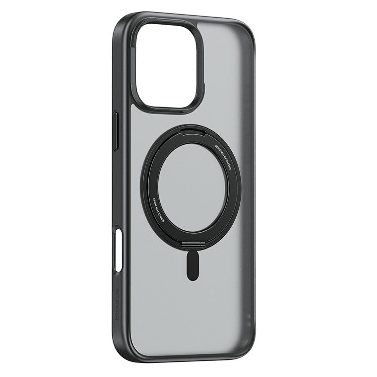BASEUS Smart Ring Series For iPhone 16 Pro Compatible with MagSafe Phone Case TPU+PC Kickstand Cover - Black