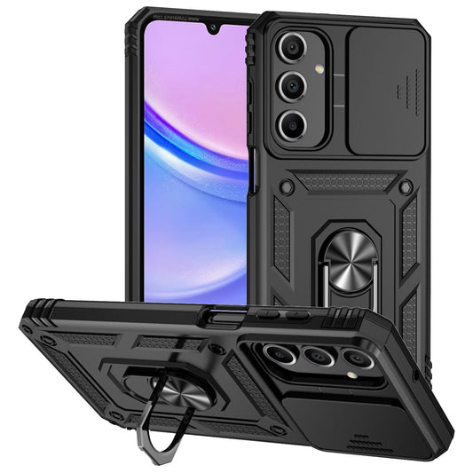 For Samsung Galaxy A16 5G / A16 4G Case PC + TPU Phone Cover Lens Ultimate Protection Kickstand - Black