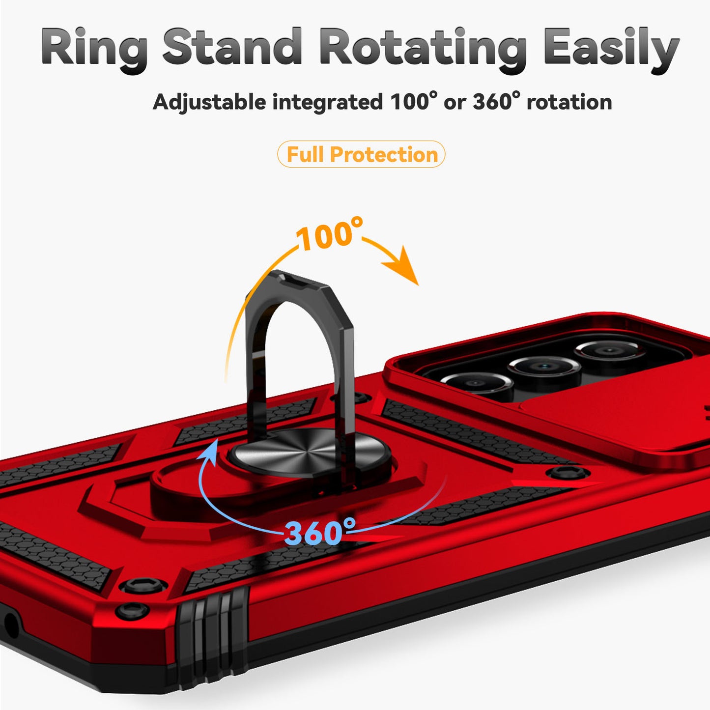 For Samsung Galaxy A16 5G / A16 4G Case PC + TPU Phone Cover Lens Ultimate Protection Kickstand - Red